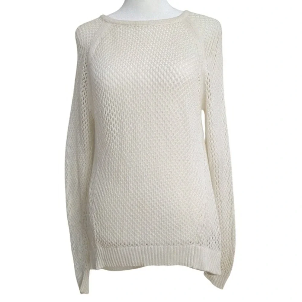 Michael Kors Blouse Womens Size XS Long Sleeve Ivory Knitted Coachella Boho Edgy
